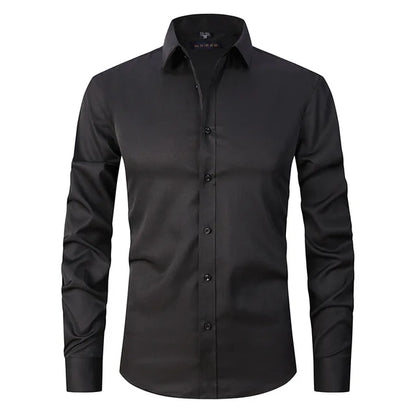 Men's White Slim Fit Button Front Shirt in Black