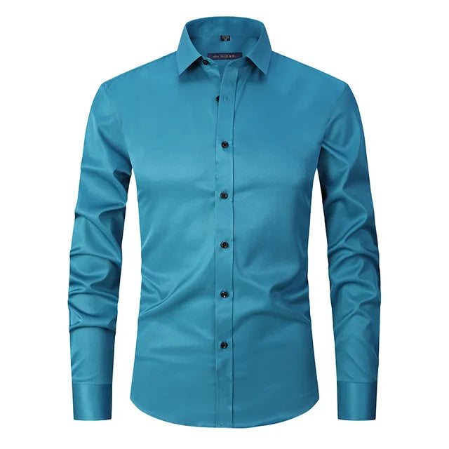 Men's White Slim Fit Button Front Shirt in Blue