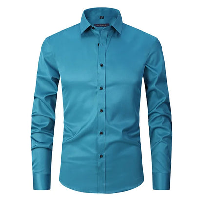 Men's White Slim Fit Button Front Shirt in Blue