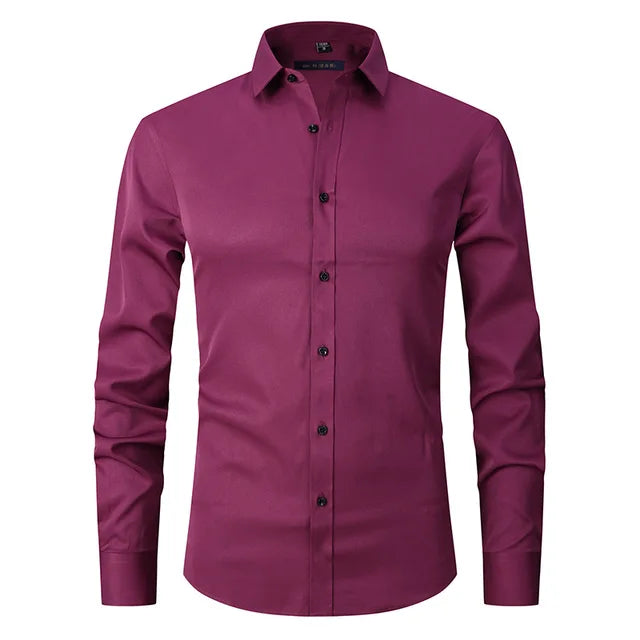 Men's White Slim Fit Button Front Shirt in Dark Pink