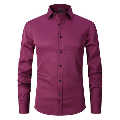 Men's White Slim Fit Button Front Shirt in Dark Pink