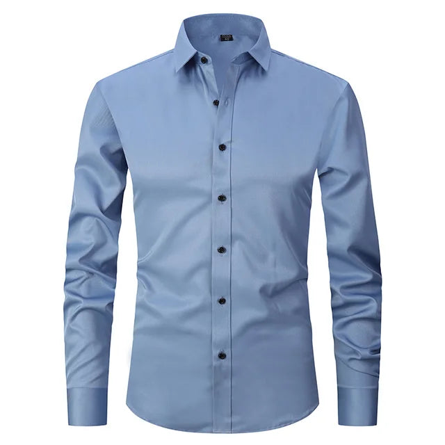 Men's White Slim Fit Button Front Shirt in Grey Blue