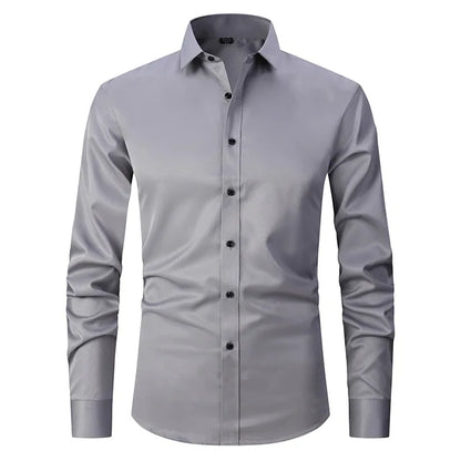 Men's White Slim Fit Button Front Shirt in Grey