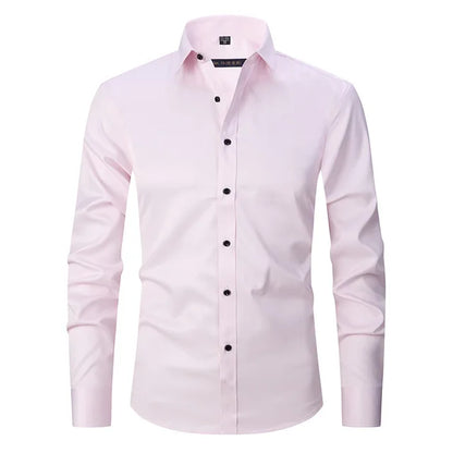 Men's White Slim Fit Button Front Shirt in Pink