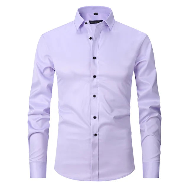 Men's White Slim Fit Button Front Shirt in Purple