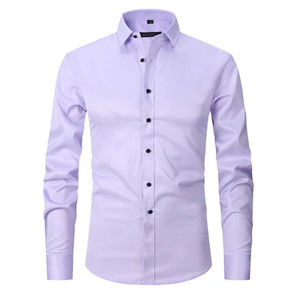 Men's White Slim Fit Button Front Shirt in Purple