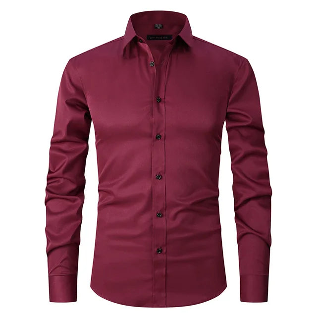 Men's White Slim Fit Button Front Shirt in Red