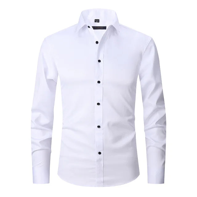 Men's White Slim Fit Button Front Shirt in White