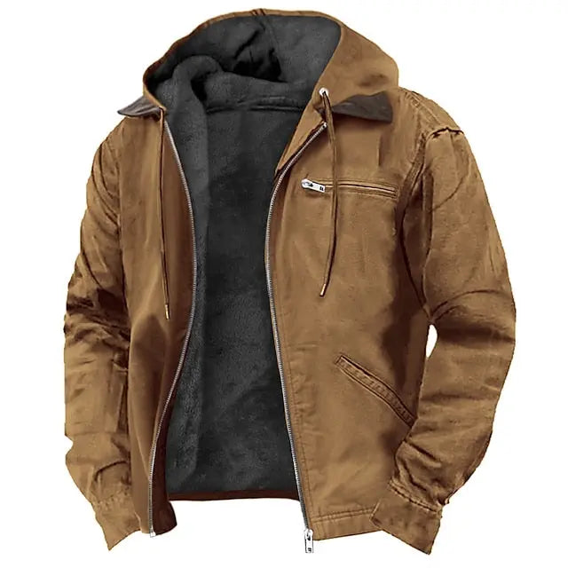 Men's Brown Hooded Winter Coat in Brown