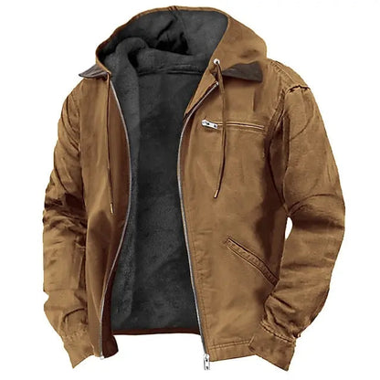 Men's Brown Hooded Winter Coat in Brown