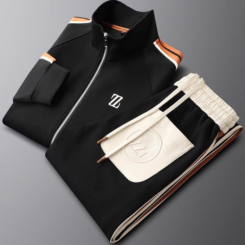 Men's Dark Brown Tracksuit in Black